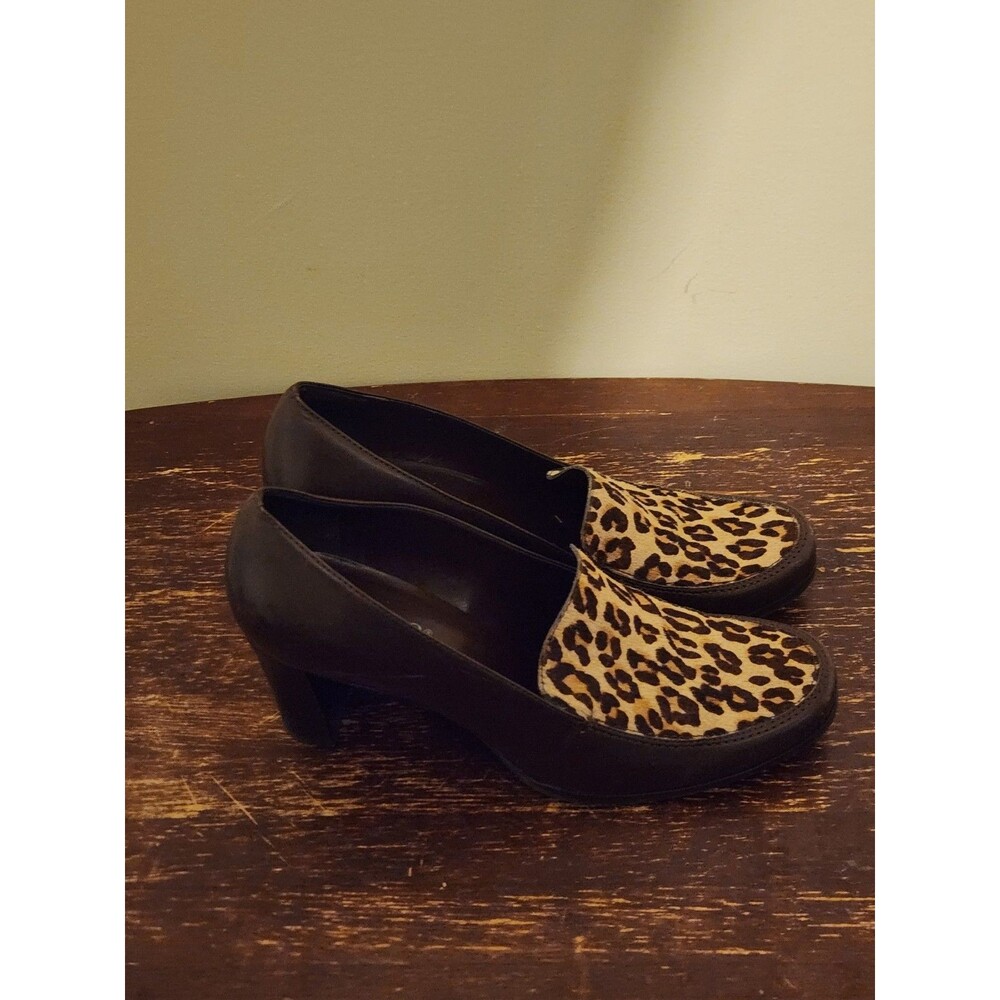 FRANCO SARTO SIZE 9.5 BROWN LEATHER LEOPARD PRINT WOMEN PUMPS OB2